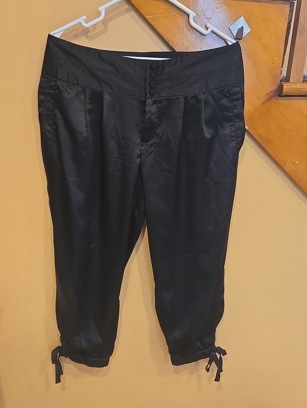 Studio Y Black Women’s Dress Pants Satin Look with Ankle Ties